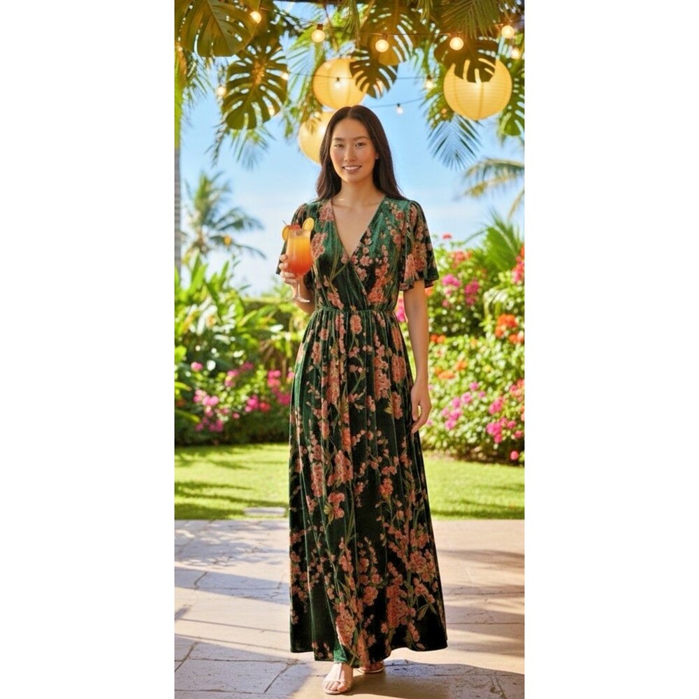 Bohme NEW womens maxi dress velvet v-neck boho whimsygoth fairy summer Small